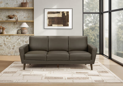 Upholstered Sofa, 77"L, Brown Leather-Look, Solid Wood Legs, Contemporary, Modern Sofa | Sofa Rembourre, 77"L, Aspect Cuir Brun, Pieds En Bois Massif, Contemporain, Moderne