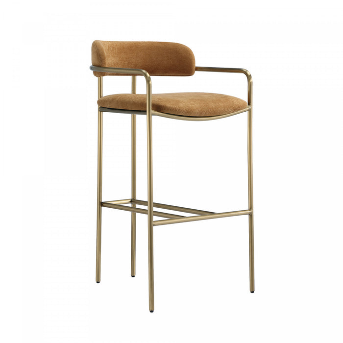 Serene Mid-Century Modern Metal Upholstered Barstool in Turmeric