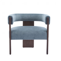 Olivia Velvet Upholstered Accent Armchair with Barrel Back Design and Rubber Wood Frame,Blue Accent Chair 