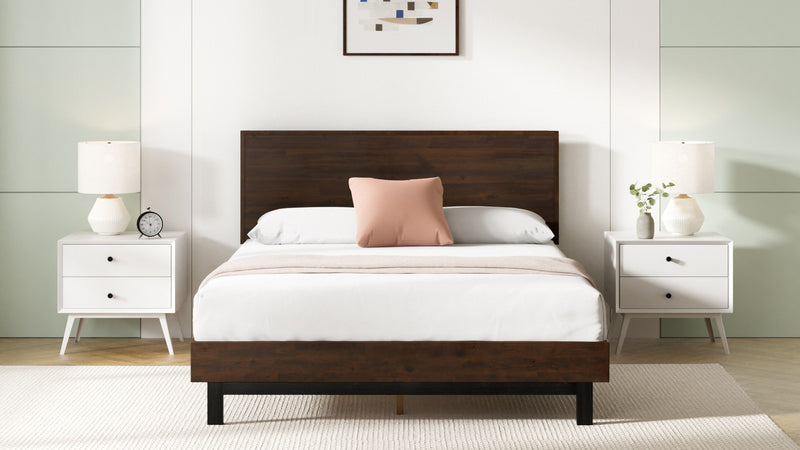 Tricia Wood Platform Bed with Headboard in Dark Brown - Queen Size