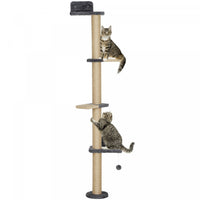 Pawhut Cat Wall Shelves, Cat Wall Furniture With 4 Perch Platforms, Jute Scratching Post And Toy Ball For Indoor Sleeping, Playing, Climbing, Dark Grey