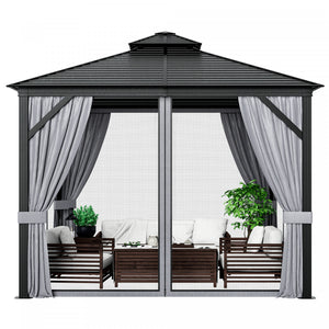 Costway 10' X 10' Patio Double-top Hardtop Gazebo Galvanized Steel Roof Aluminum Frame