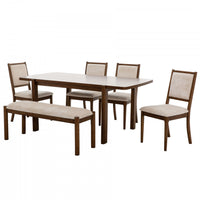 Merrick 6-Piece Rectangular Wood Dining Set with Bench (Seats 6)
