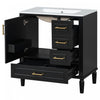 Emerson 30 Inch Bathroom Vanity with Ceramic Sink and Three Drawers, Black