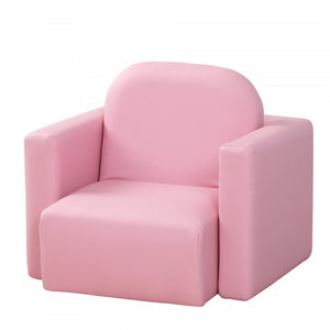 Qaba 2 In 1 Kids Sofa Set, Toddler Sofa With Table And Chair, Baby Sofa Chair Armchair For 3-9 Years Old, Pink