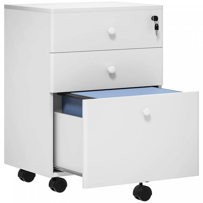 HOMCOM 3-Drawer Filing Cabinet with Lock, Mobile File Cabinet, White