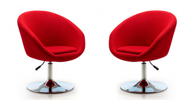 Hopper Modern Upholstered Swivel Lounge Chair in Red - Set of 2 Accent Chair | Fauteuil lounge pivotant moderne Hopper en tissu rouge - Lot de 2