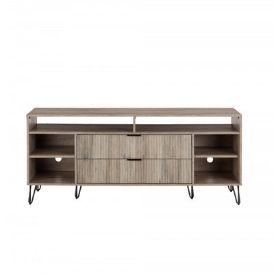 Dumbo Modern 63" Fluted TV Stand in Rustic Gray | Meuble TV Dumbo Modern 160 cm a rainures, finition gris rustique