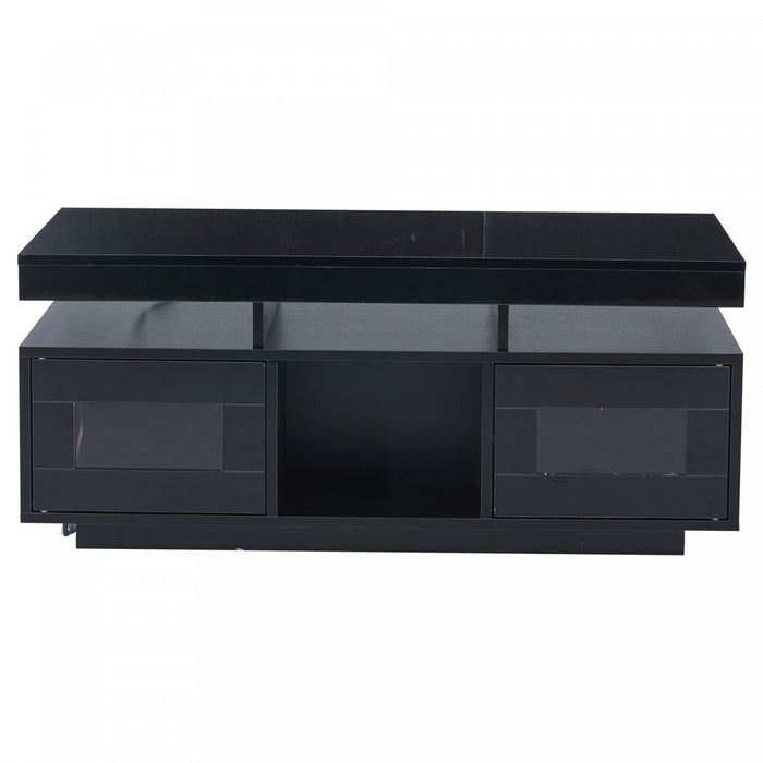 Lumina 39.3 Inch High-Gloss Coffee Table with LED Lights, USB Port and Transparent Doors, Black