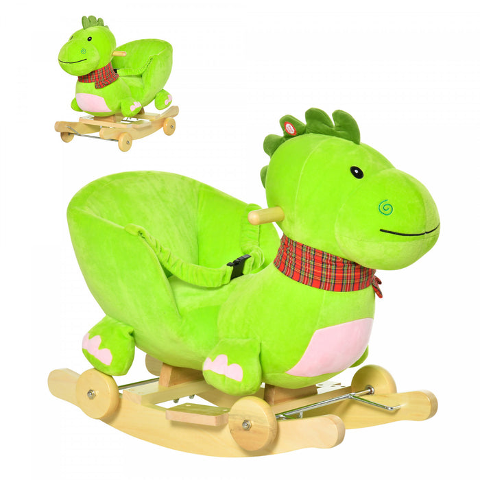 Qaba Baby Rocking Horse Kids Interactive 2-in-1 Plush Ride-on Stroller Rocking Dinosaur With Nursery Song Rocking Horse 18+ Months