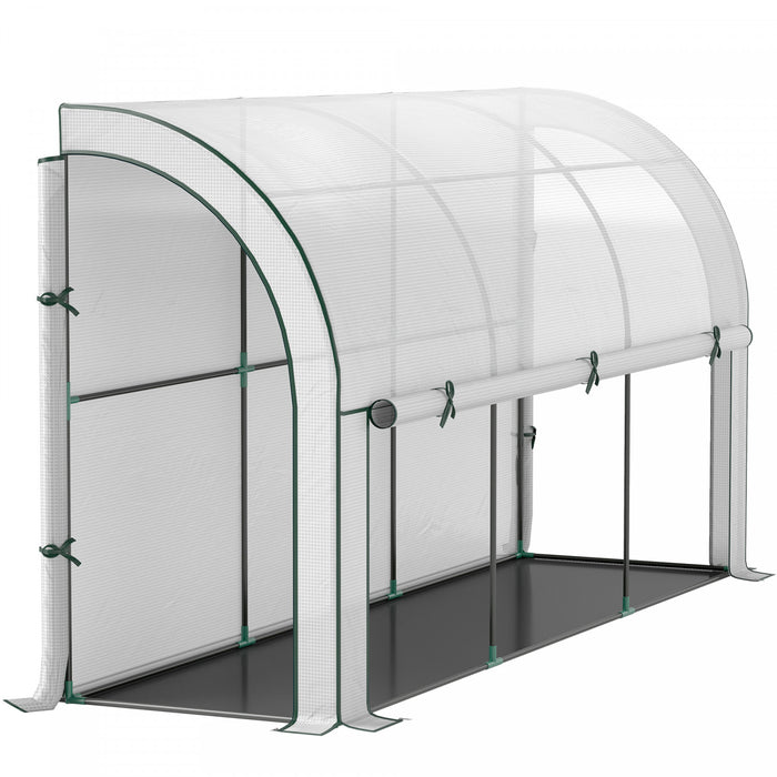 Outsunny Lean-to Greenhouse with PE Cover, Gardening Green House, White