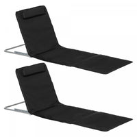 Outsunny 2 Pcs Folding Beach Lounge Chair W/ Pillow, Black
