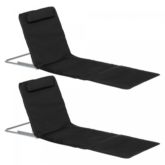 Outsunny 2 Pcs Folding Beach Lounge Chair W/ Pillow, Black