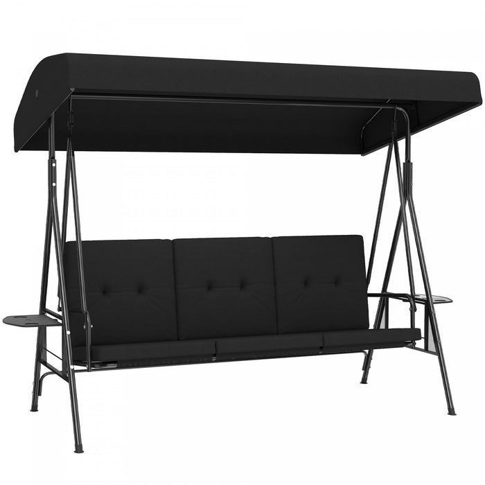 Outsunny 3-Seat Patio Swing Chair with Adjustable Canopy and Side Tray