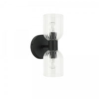 Dainolite Vienna 2 Light Incandescent Wall Sconce Matte Black Clear Ribbed Glass Lamp