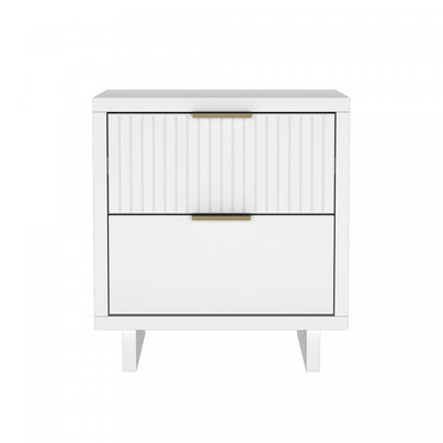 Elara Contemporary 18" Solid Wood Nightstand in White (2-Drawer) | Table de nuit contemporaine Elara 18" en bois massif blanc (2 tiroirs)