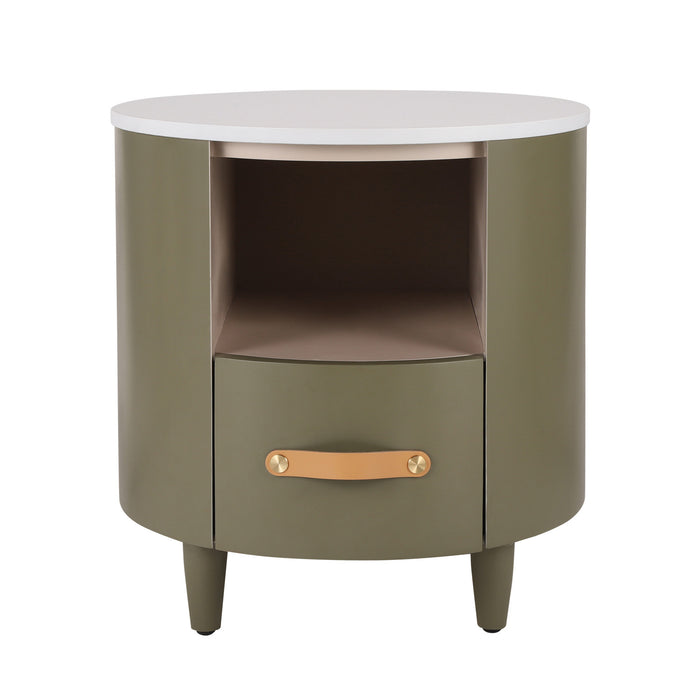 Olivia Modern Curved Design Round Nightstand with Storage Drawer,Green