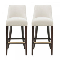 Beever Modern Chenille Wood Upholstered Barstool in Cream - Set of 2 Bar Stool 