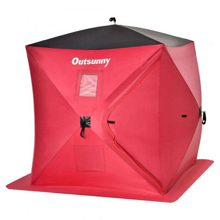 Outsunny 2 Person Pop Up Ice Fishing Tent Shelter With Carry Bag, Red