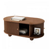 Ethan Oval Coffee Table with Sliding Doors and Hidden Storage,Dark Wood | Ethan table basse ovale – table basse avec portes coulissantes et rangement cache, bois fonce