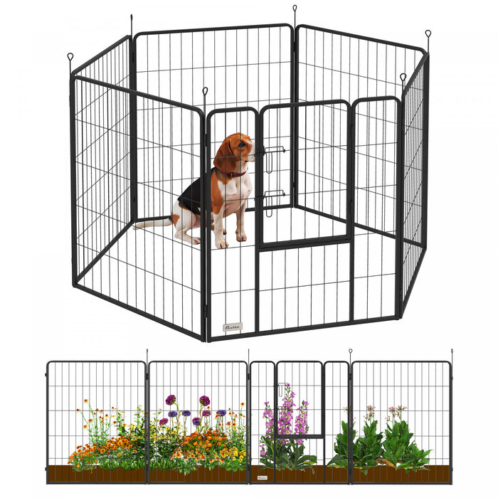 PawHut Dog Playpen, 31.5\"W Heavy-Duty Metal Puppy Play Pen, Pet Exercise Fences for Outside and Indoor, DIY Design with Door for Multiple Dogs, 6 Panels, 39\"H