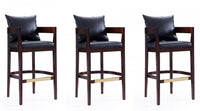 Ritz Mid-Century Modern Wood Upholstered Barstool in Black - Set of 3