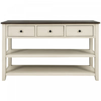 Wendy Solid Wood Console Table With 3 Drawers And 2 Open Shelves,beige Accent Cabinet