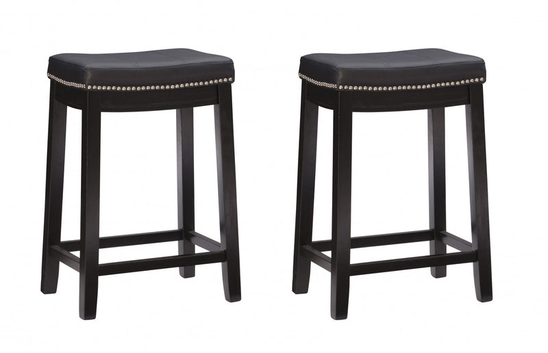 Claridge Faux Leather Black Backless Counter-Height Stool - Set of 2