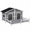Pawhut 59\"x64\"x39\" Wood Dog House Outdoor Cabin Style Elevated Pet Shelter W/porch Deck, Grey