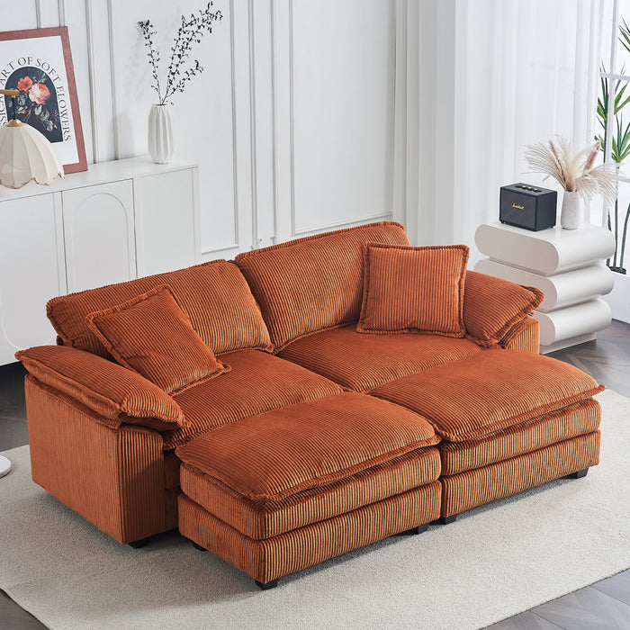 Liam 84.6\" Comfortable Cloud Modular Sofa with Corduroy Upholstered,Orange