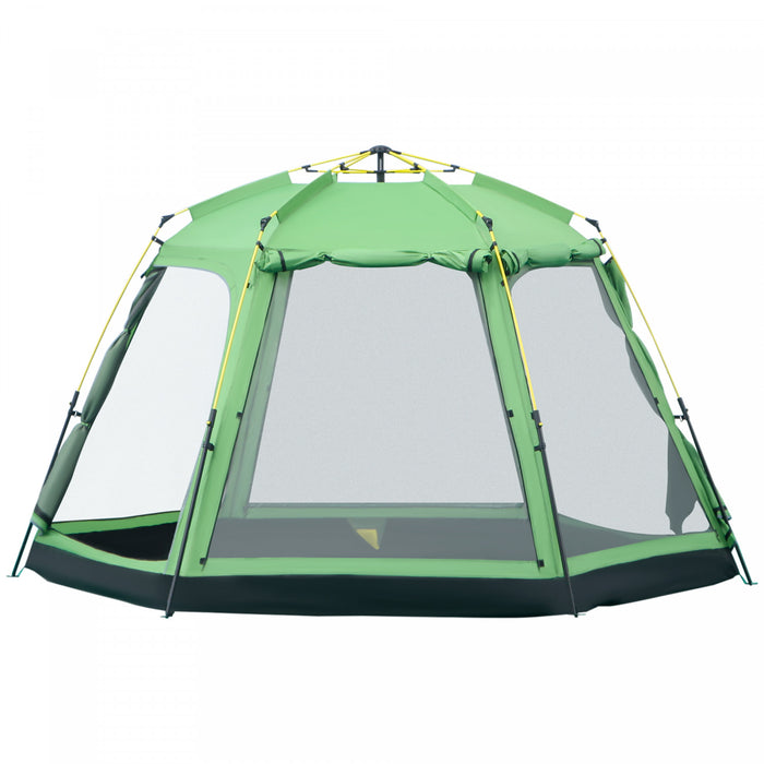 Outsunny 6 People Pop Up Design Camping Tent, 2-tier Fabric Backpacking Tent With 4 Windows 2 Doors Portable Carry Bag For Fishing Hiking, Green