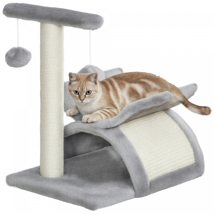 Pawhut 17\" Small Cat Tree With Rotatable Top Pole, Cat Tower With Scratching Post, Platform, Tunnel, 2 Dangling Balls, Scratching Board, Light Grey