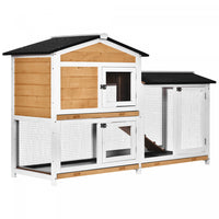 Pawhut 2-tier Wood Rabbit Hutch Backyard Bunny Cage Small Animal House W/ Ramp And Outdoor Run, Yell