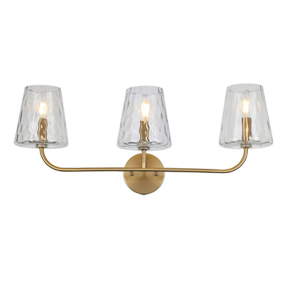 Dainolite Eleanor 3 Light Vanity Light Aged Brass Clear Hammered Glass Lamp|Lumière de coiffeuse Eleanor de Dainolite en verre martelé transparent, avec fini laiton vieilli et 3 ampoules