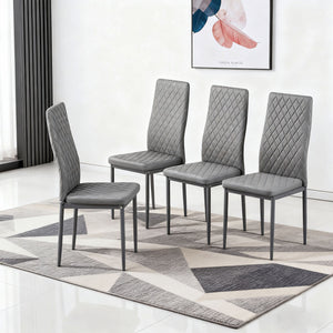 Ava Modern Diamond Grid Pattern Dining Chair Set (4-Pack) with Fireproof Leather and Metal Frame,Grey