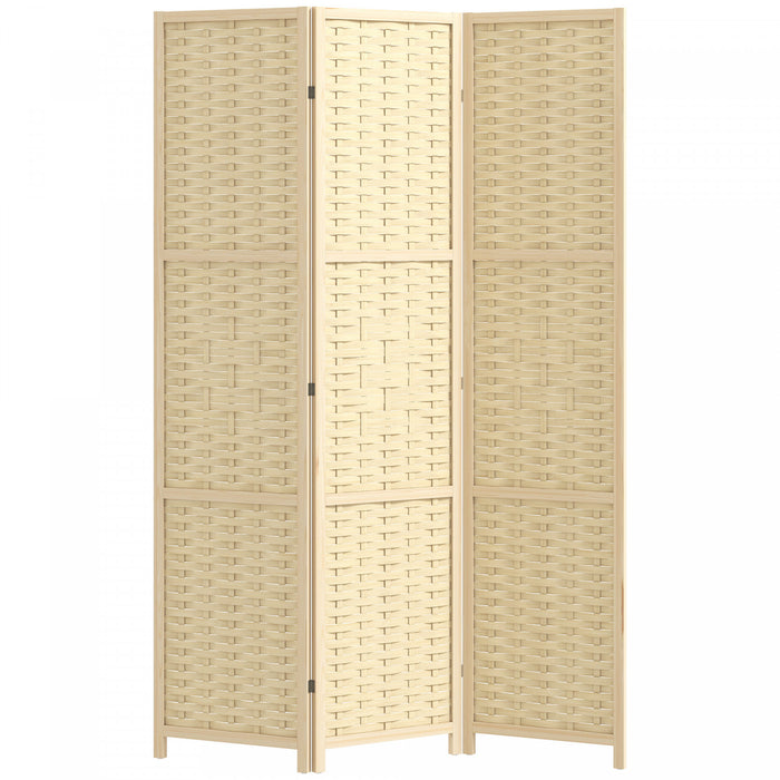 HOMCOM 3-Panel Room Divider, 5.6 FT Wall Divider, Natural Wood