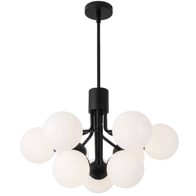 Dainolite Amanda 9 Light Chandelier Matte Black White Opal Glass Lamp|Lustre Amanda de Dainolite en verre blanc opale, avec fini noir mat et 9 ampoules