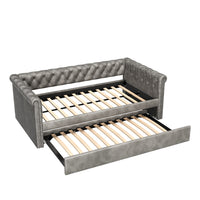 Sophia Tufted Design Upholstered Daybed with Trundle and Comfortable Backrest,Grey