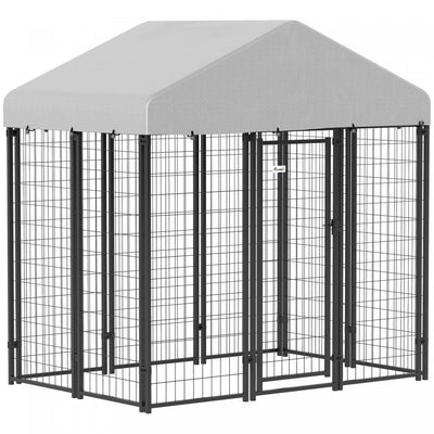 Pawhut 6' X 4' X 6' Dog Run Outdoor, Large Outdoor Dog Kennel Welded Wire Steel Fence With Uv-resistant & Waterproof Cover, Secure Lock, Silver