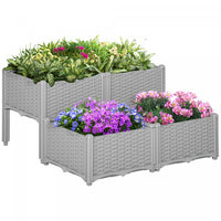 Outsunny 4-piece Elevated Flower Bed Vegetable Herb Planter Plastic Grey