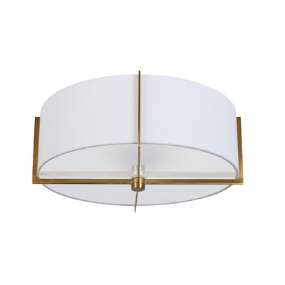 Dainolite Preston 3 Light Semi-flush Mount Aged Brass White Shade Lamp|Plafonnier semi-affleuré Preston de Dainolite avec abat-jour blanc, fini laiton vieilli et 3 ampoules