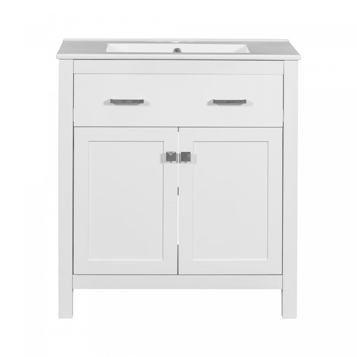 Baker 30 Inch Modern Bathroom Vanity with Ceramic Sink & Storage Cabinet, White