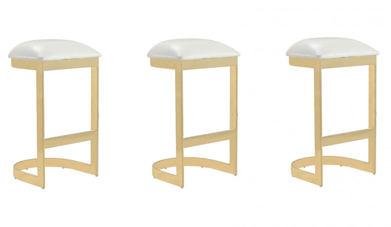 Aura Modern Metal Upholstered Barstool in White - Set of 3 Bar Stool