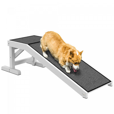 Pawhut Pet Ramp Bed Steps For Dogs Cats Non-slip Carpet Top Platform Pine Wood 49"l X 16"w X 14"h Wh|Pawhut Rampe Pour Animaux De Compagnie Lit Marches Pour Chiens Chats Tapis Antiderapant Plateau Bois