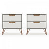 Rockefeller Mid-Century Modern 20\" Nightstand in Off White (2-Drawer) - Set of 2