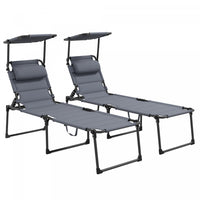 Outsunny 2-piece Folding Chaise Lounge, Reclining Tanning Chairs, Grey