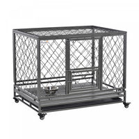 Pawhut Heavy Duty Dog Crate, Metal Dog Kennel Cage With Wheels, Openable Top, Removable Tray, Stainl