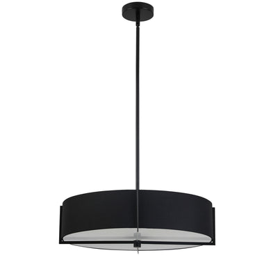 Dainolite Preston 4 Light Pendant 21" Dia Matte Black Black Shade Lamp|Luminaire suspendu Preston de Dainolite de 21 po de diamètre avec abat-jour noir, fini noir mat et 4 ampoules