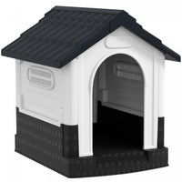PawHut Outdoor Dog House, Plastic Dog Kennel, Water-Resistant Pet Shelter with Windows, Base Support for Garden Patio, Miniature Dogs, 64.5 x 57 x 66cm - Dark Grey