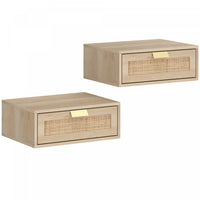 HOMCOM Floating Bedside Tables Set of 2, Boho Nightstands with Drawer, Oak